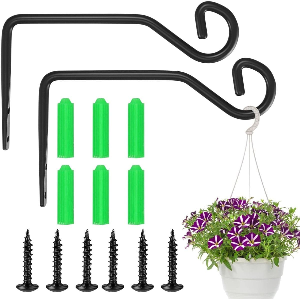 Dailygoody Wandhaken voor Hangplanten - Zwart - Metalen Wandhouder voor Buiten - 2 stuks