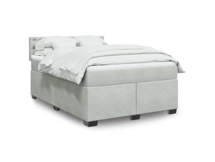 vidaXL Boxspringbett mit Matratze Hellgrau 140x190 cm Samt