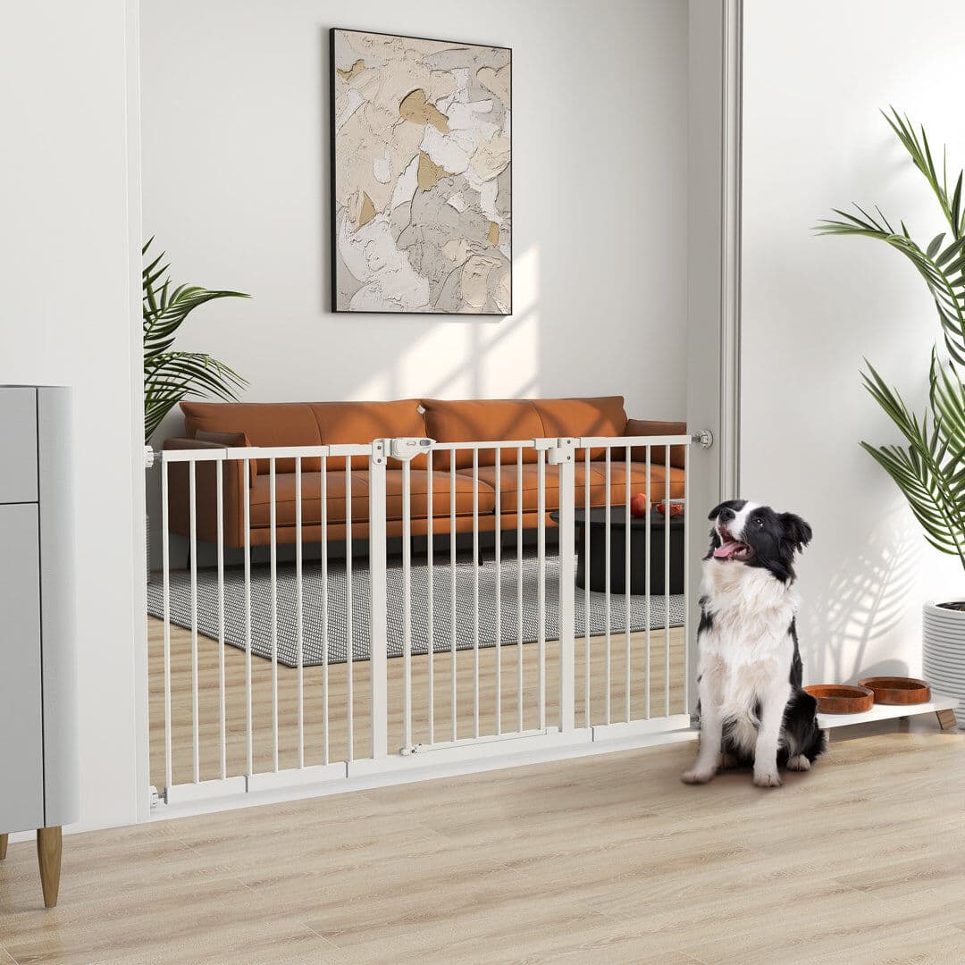 PawHut Adjustable Safety Gate with 3 Extensions and Four Adjustable Screws White White 76.2cm H X 147.5cm W X 5cm D