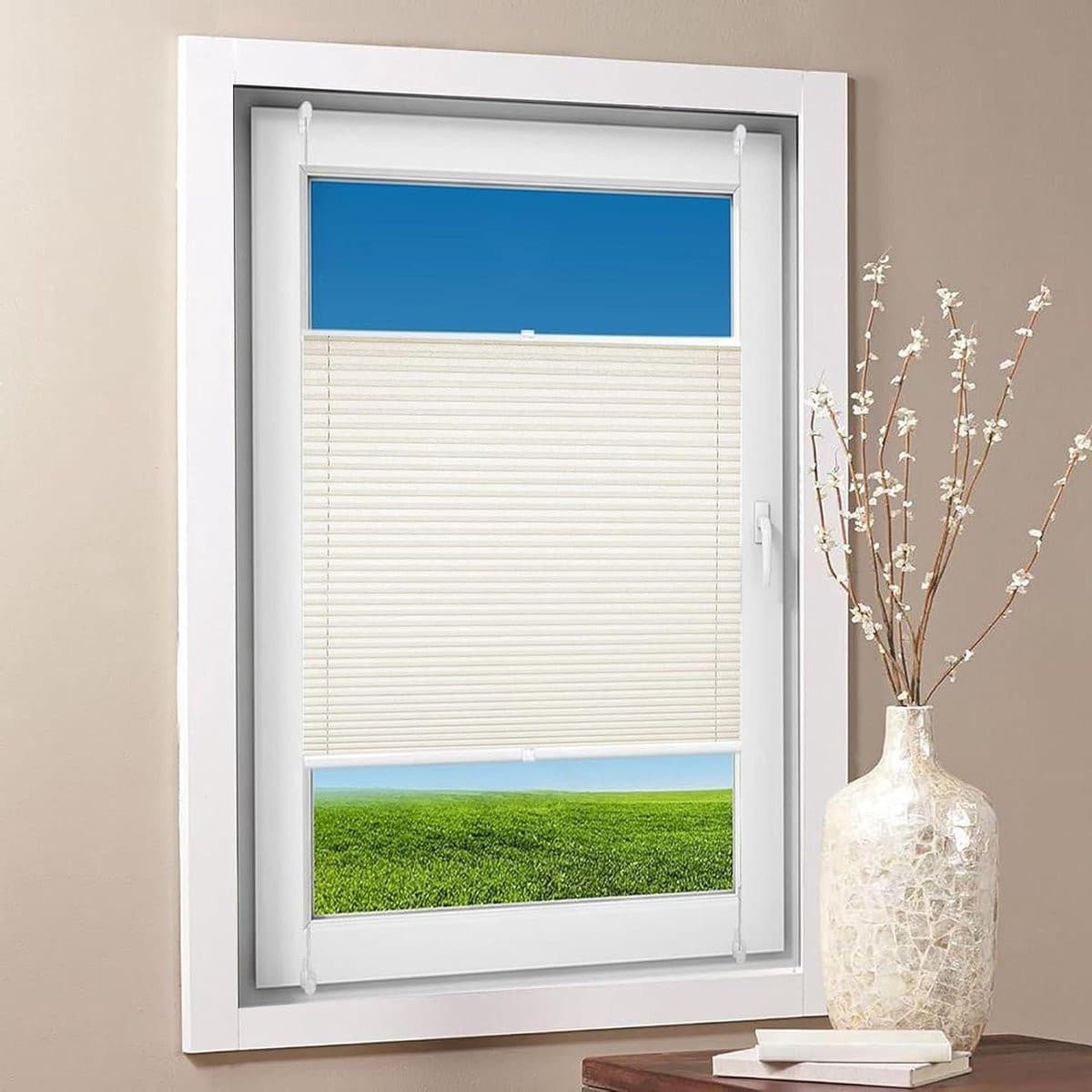 Beige Plisségordijn zonder boren - Verduisterende zonwering met klembevestiging - 30 x 60 cm
