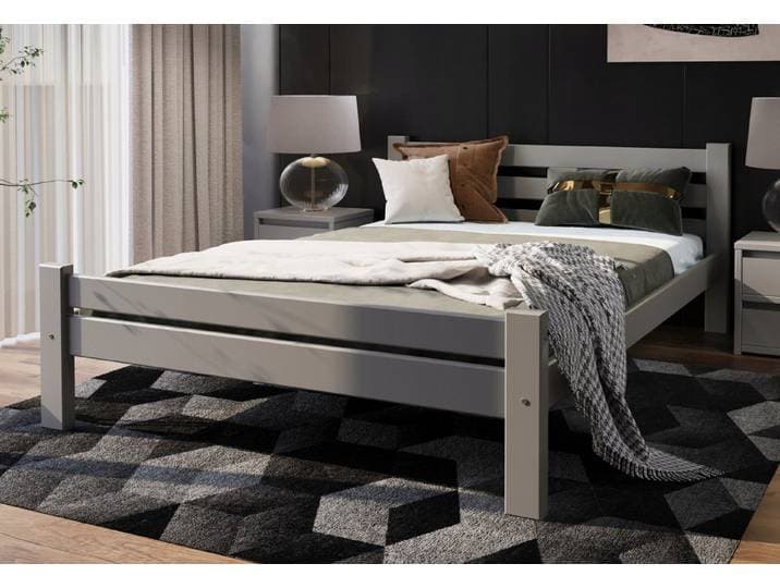 Home Collective Bettgestell Massivholzbett, Einzelbett mit Lattenrost & sicherem Lack, 210x132x72 cm, Grau
