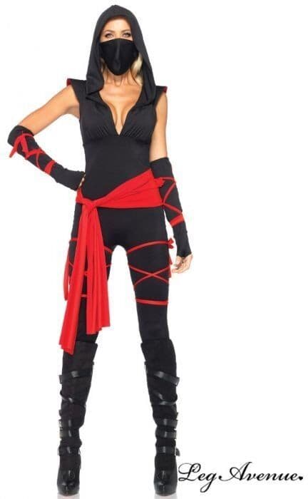 Leg Avenue Costume 5 pièces La Ninja Mortelle Noir et rouge