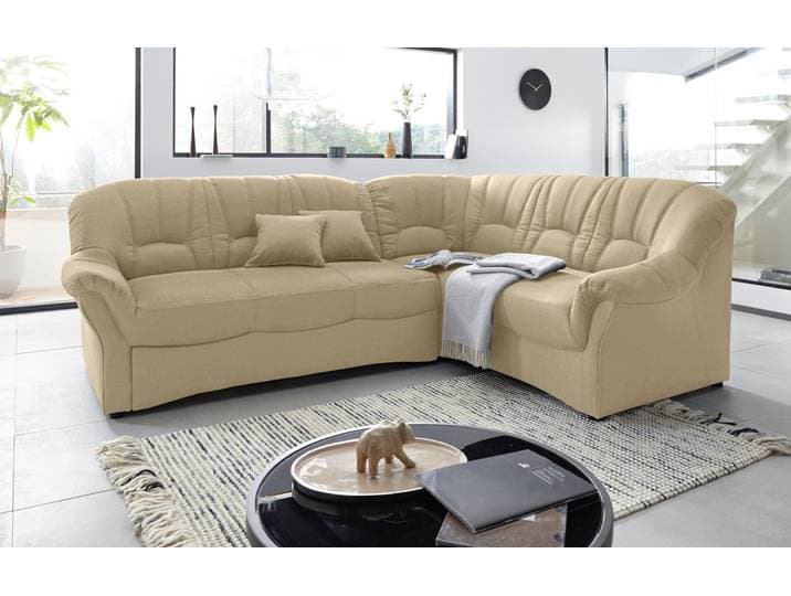 Ecksofa DOMO COLLECTION Bahia, zeitlos & elegant, Breite 256cm, bequeme Armlehnen, L-Form , beige, B:256cm H:91cm T:200cm, Luxus-Microfaser (100% Polyester), mit Muster;Struktur (100% Polyester), Sofas, Ecksofa, wahlweise mit Bettfunktion