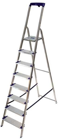 Facal Maxi GM/8M, 8 gradini, 2.32 m - Scalandrino in alluminio con cavalletto - Altezza stimata operativa 3.61 m