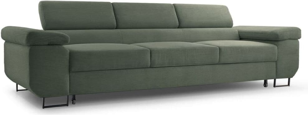 Selsey Canapé convertible 3 places velours côtelé vert olive, têtières Vert 274x90x274cm