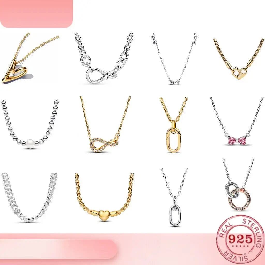 Elegant Valentine's Day Gift 925%Pure Silver Charming Heart Bow Zircon Necklace for Women Fine Jewelry Wedding Party Accessories