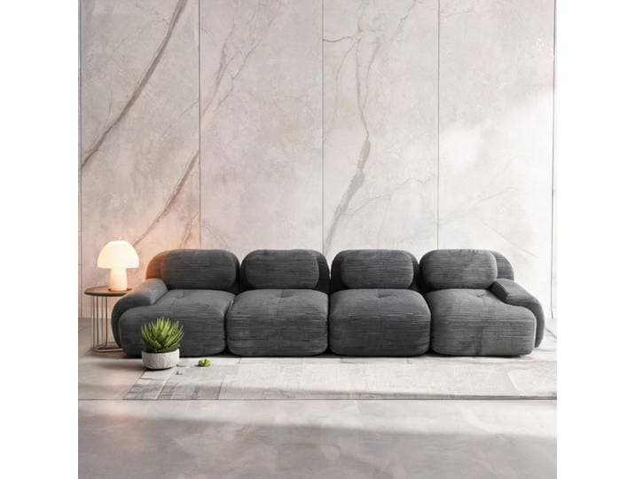 Canapé 4 places modulable en velours côtelé sans cadre 388x103x75 cm mousse 32D ton gris