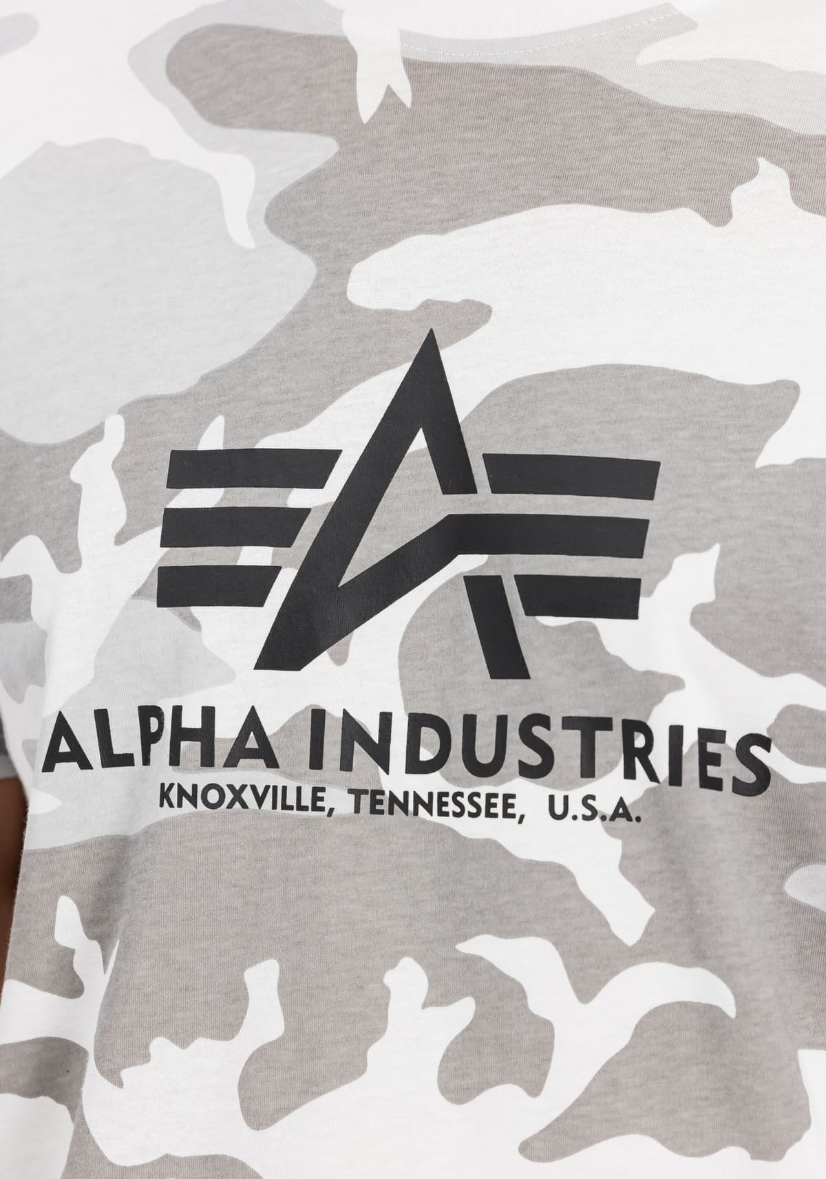 T-Shirt ALPHA INDUSTRIES "Basic BL Camo T-Shirt", Herren, Gr. M, weiss (weiß camo), Obermaterial: 100% Baumwolle, Shirts T-Shirt weiß camo M