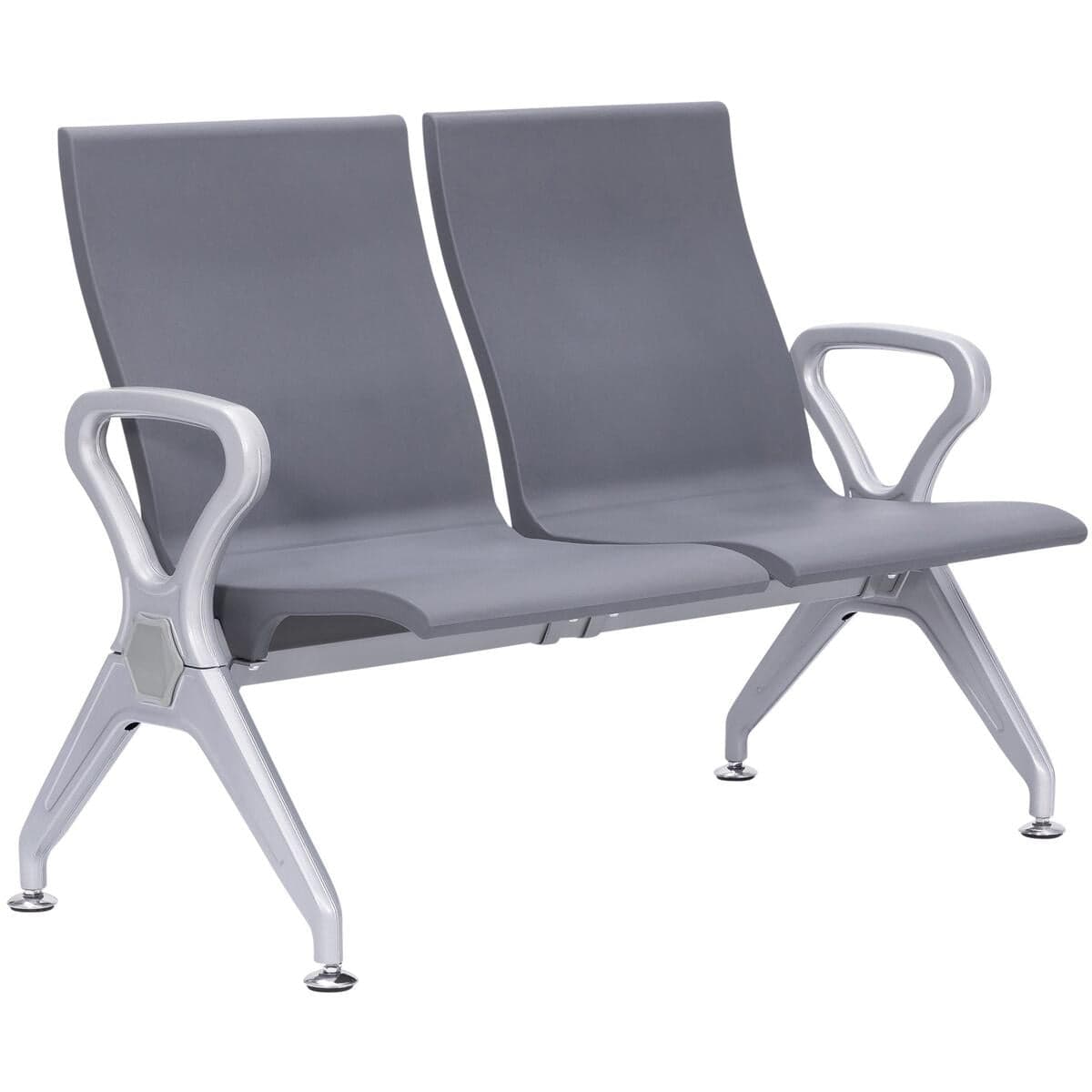 Wartezimmer Sitzbank Frankfurt 2-Sitzer aus Kunststoff mit Aluminiumgestell grau