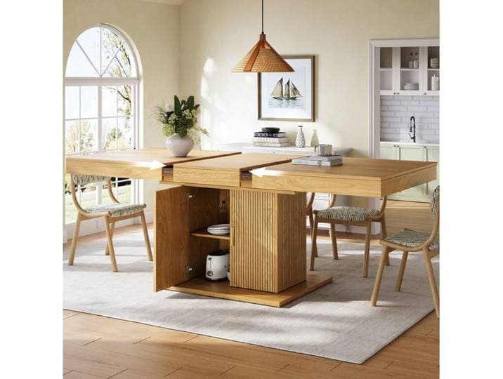Maisentiel Table à manger extensible 140-180 cm avec rangement intégré MDF et métal 60 kg