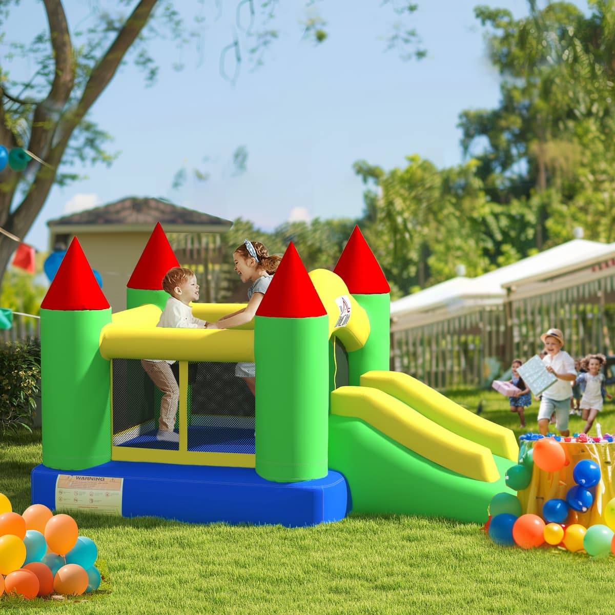 Homcom Castello Gonfiabile con Scivolo e Rete di Sicurezza, fino a 100 kg per Bambini 3-10 anni, 300x180x160 cm, Multicolore   Aosom Italy
