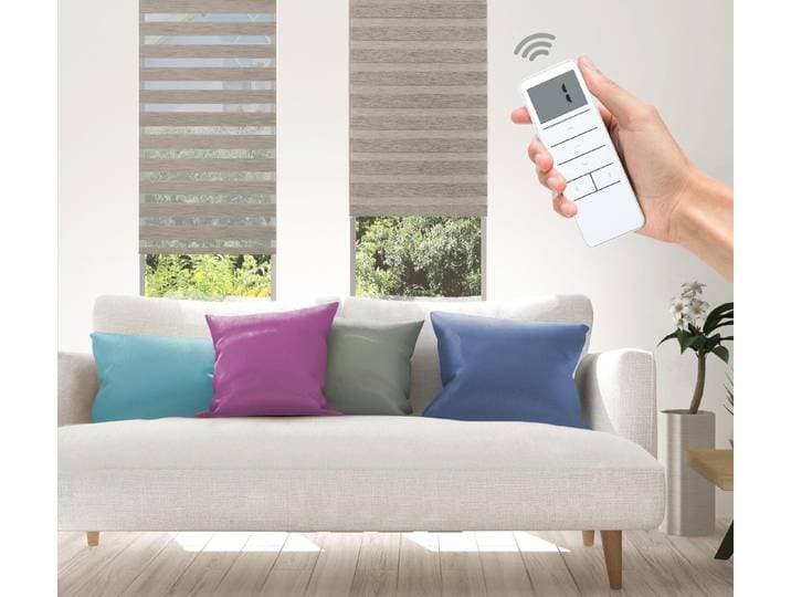 Elektrisches Rollo GOOD LIFE Wood - SMART HOME Gr. 6, braun (mokka, weiß, weiß), B:90cm H:210cm, Kunststoff, Metall, Polyester, Rollos, Elektrisches Rollo, mit Fernbedienung
