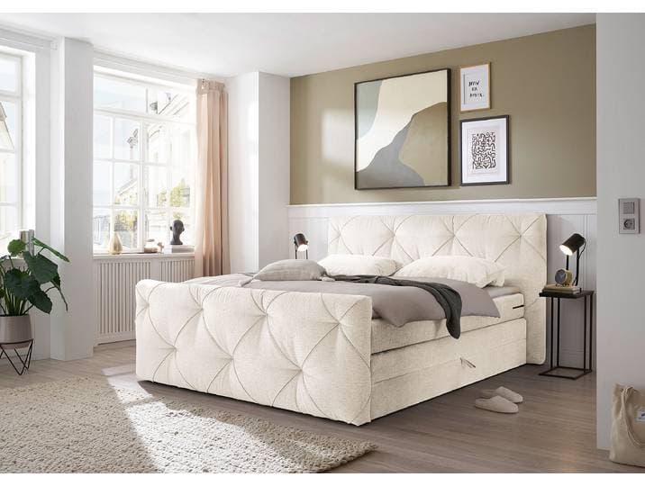 Lit continental Jariba 180 x 200cm Tissu chenille Triss Beige