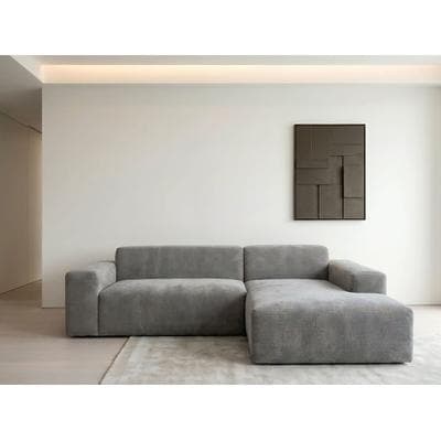 Ecksofa WERK2 "Zeus-L 253 cm breit, bequemes Cord-Sofa in L-Form, urbanes Design", grau, B:253cm H:70cm T:188cm, 90% Polyester, 10% Nylon, Sofas, Ecksofa, Organische curvy-trend Couch mit großer Komfort-Ottomane