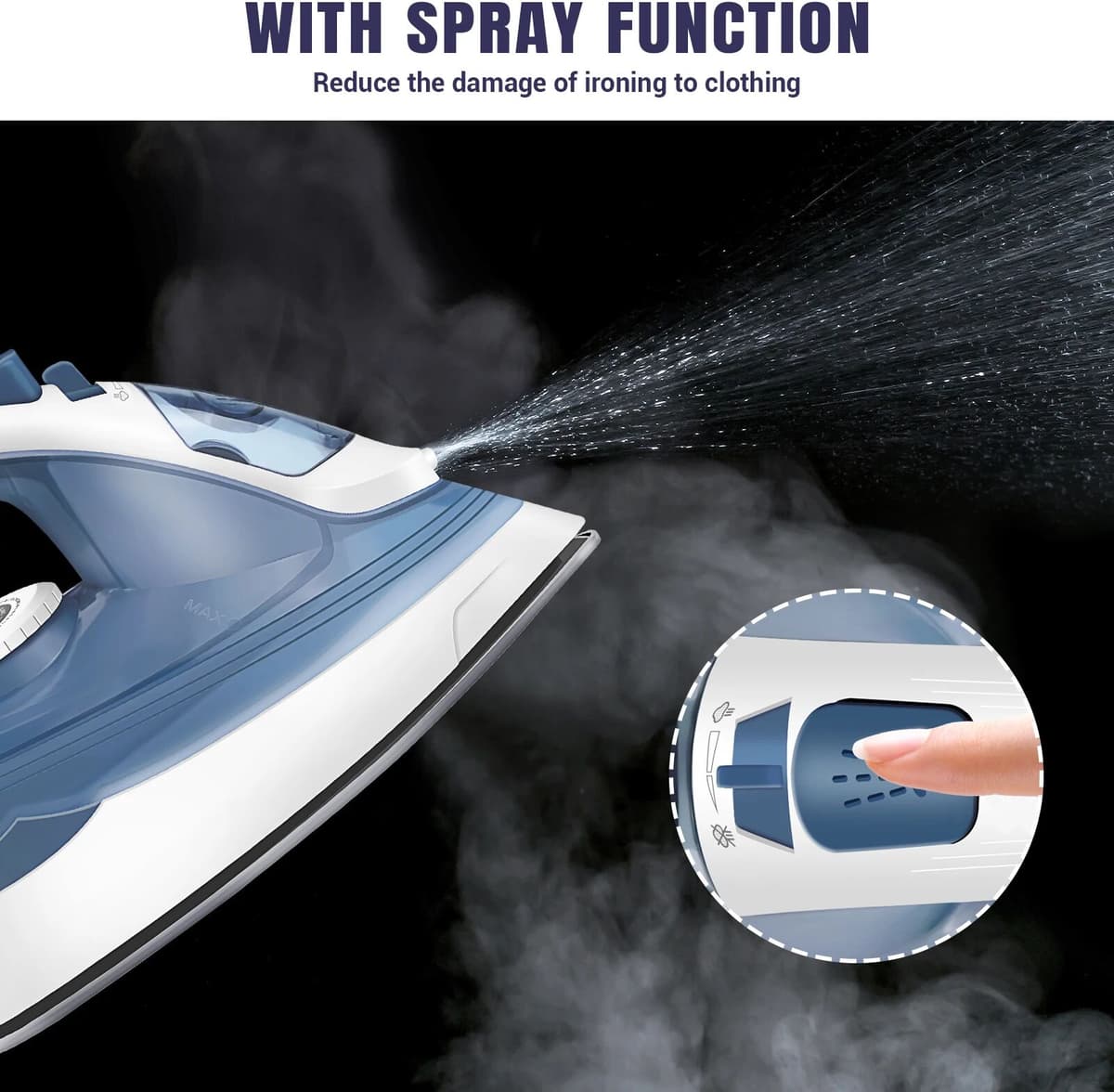 DayPlus Electric Iron Portable Steam Iron, Non-Stick Stainless Soleplate, Temperature Regulation   Automatic Cleaning   Spray Functions