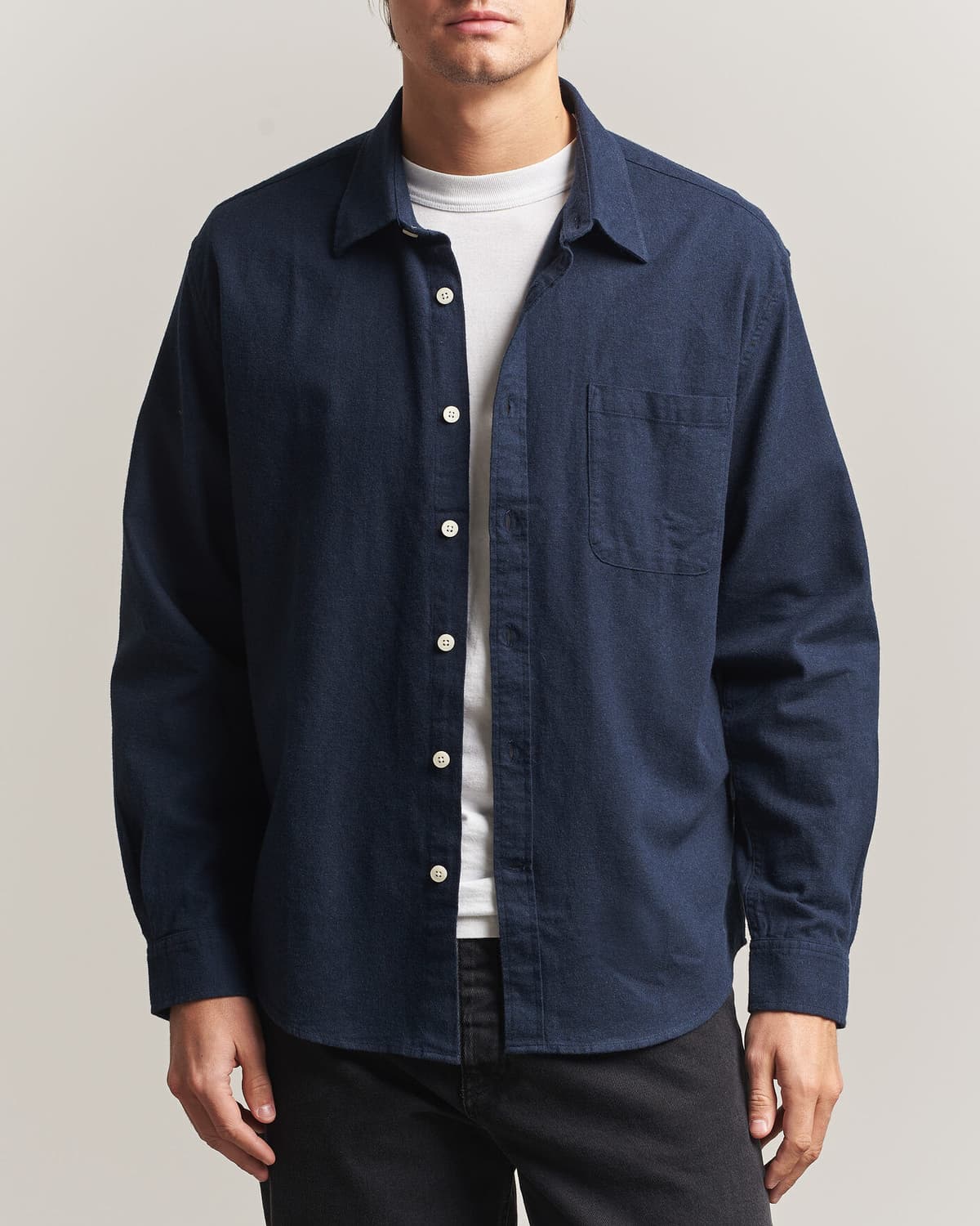 NN07 Dino Brushed Flannel Shirt Navy Blue men L Blå