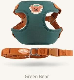 Uplift Essentials Cute Bear Pet Harness & Leash Set Adjustable Breathable Mesh Vest For Puppies & Cats green l