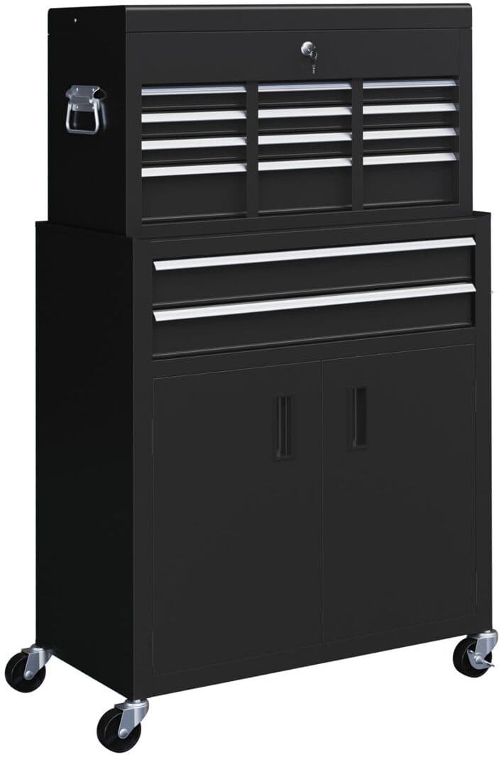 Borough Wharf Top Chest and Roller Cabinet Combo Metal Tool Cabinet on Wheels Black Black 108cm H X 61.6cm W X 33cm D