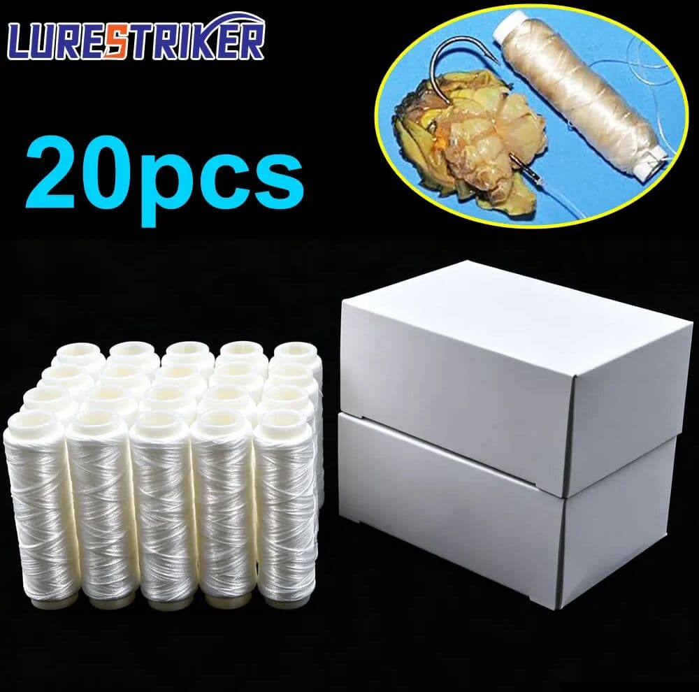 lurestriker 20pcs/box High Tensile Polyester Bait Elastic PJ-1/2/3/4/5/7 Thread Spool Sea Fishing bait elastic fishing line Bait
