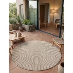 TEPPICH Outdoor, Fußbodenheizung-geeignet, geometrisch, ENGADIN in Beige, Ø 200 cm