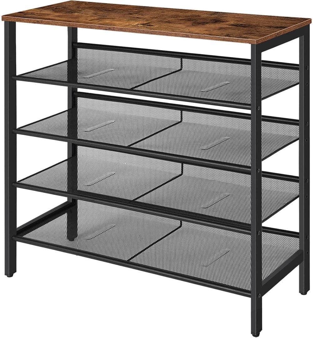 Borough Wharf 15 Pair Shoe Rack 5 Tier Industrial Rustic Brown Hallway Furniture Black;Rustic Brown 15