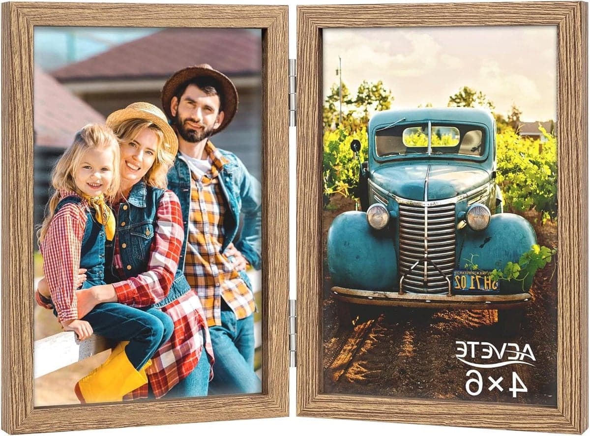 Dubbele houten fotolijsten met scharnierend ontwerp in houtkleur voor 4x6 inch foto's