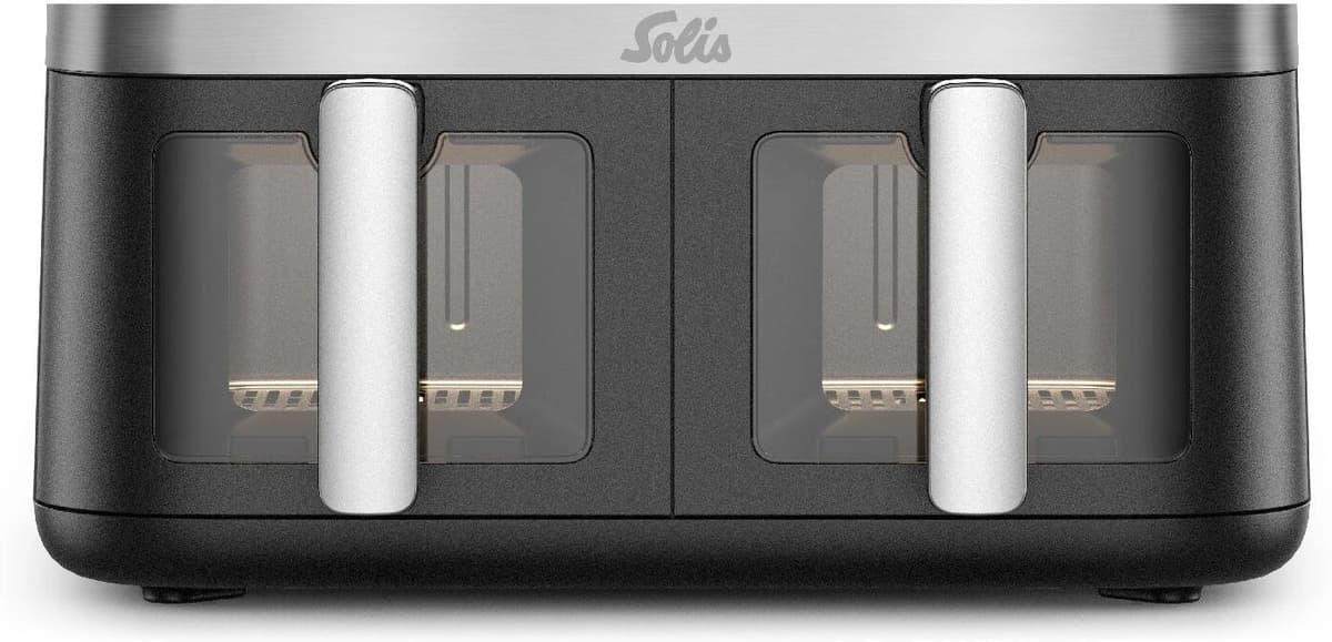Solis OF SWITZERLAND Heissluftfritteuse "Air Fry Duo 7,5 l", schwarz (schwarz, silberfarben), Fritteusen, Heissluftfritteuse schwarz, silberfarben Einheitsgröße