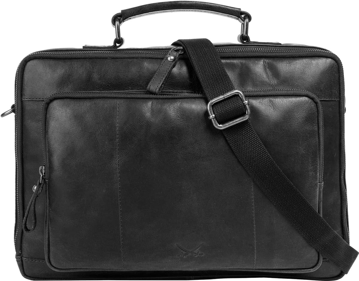 Aktentasche SANSIBAR "SANSIBAR Herren, Damen echt Leder", Herren, Gr. B/H/T: 39cm x 28cm x 5cm onesize, schwarz, Leder, leicht glänzend, unifarben, Taschen Aktentasche, echt Leder schwarz B/H/T: 39cm x 28cm x 5cm onesize