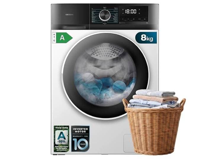 Cecotec Lave linge Frontal Bolero DressCode 7150 Inverter A\, Machine à laver 7 kg\, 1400 tr\,min\, 12 programmes\, classe A\, Inverter Plus\, Steam Max\, Drum Clean\, départ différé\, sécurité enfant