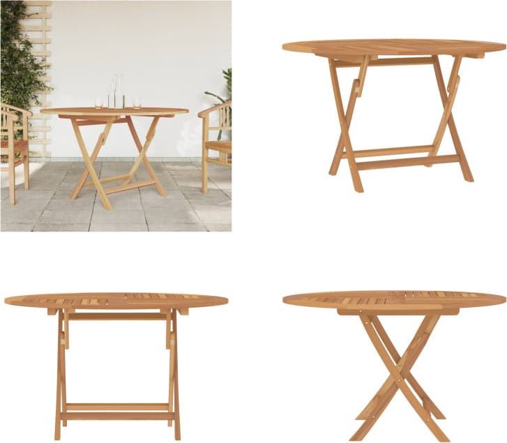 vidaXL Gartentisch Klappbar Ø 120x75 cm Massivholz Teak - Klappbarer Gartentisch - Klappbare Gartentische - Gartentisch - Outdoor Tisch