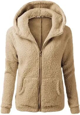 Combo Retail Shop Autumn Winter Warm Jacket, Women Hoodie Hooded, Casual Female Hoodies, Sweater Shirt Zipper Coat, Solid Soft Fleece camel s