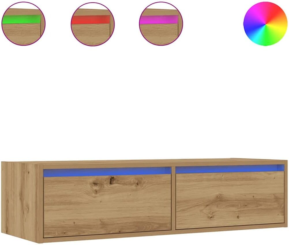 vidaXL Meuble TV avec lumières LED chêne artisanal 100X35,5x25 cm