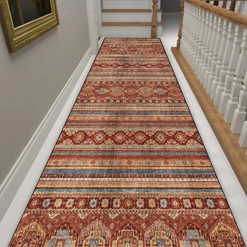 NONE VIKAMA Persian Vintage Runner Rug Oriental Floral Mosaic Print Soft Non Slip Washable Long Floor Mat for Hallway Decor