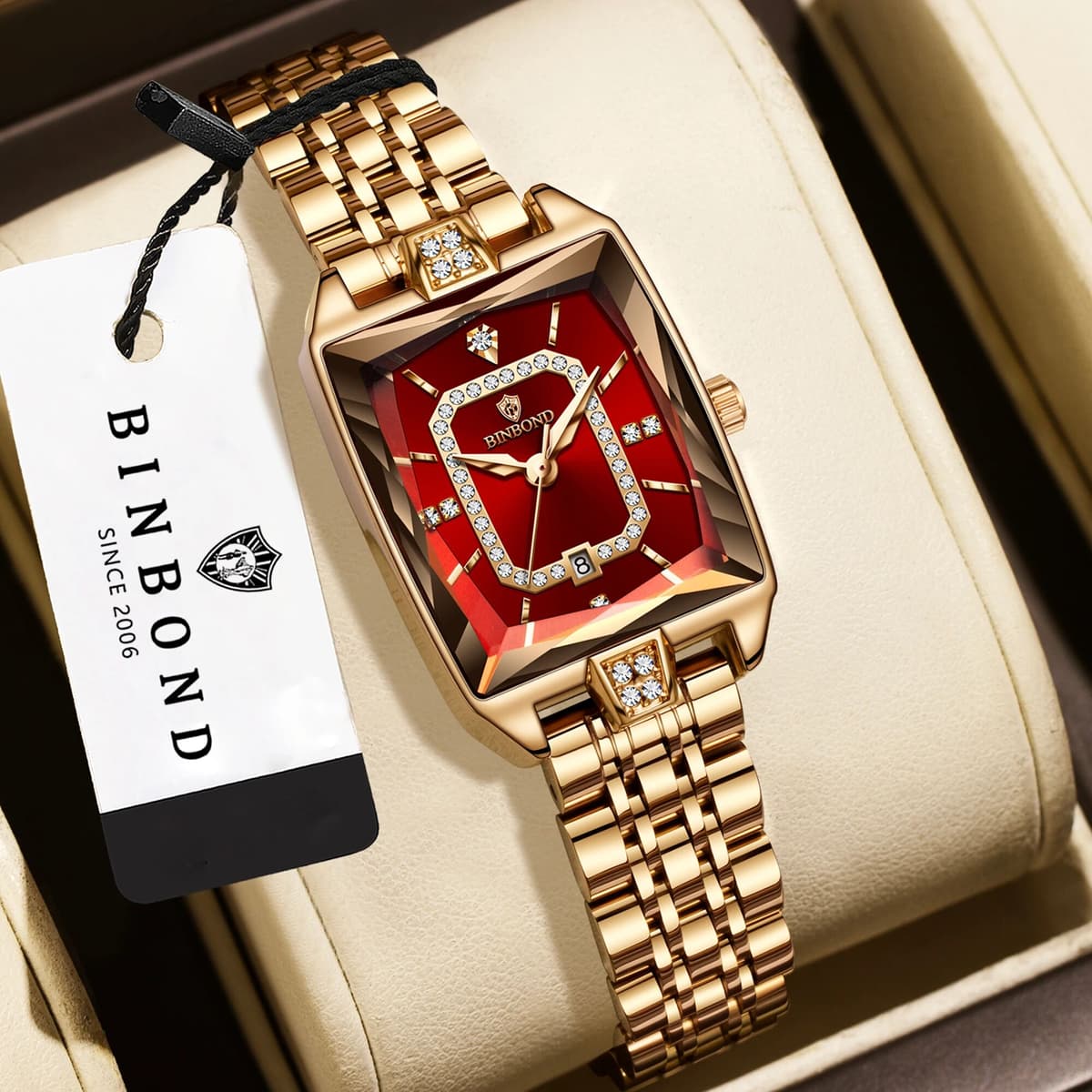 BINBOND Waterproof Women's Watches Ladies Wristwatch Quartz Watch For Women Zircon Luxury Reloj Mujer Resistente Al Agua +Box