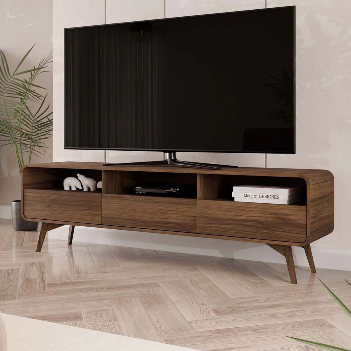 garneroarredamenti Mobile tv 180x53h cm 3 cassetti 3 vani a vista rovere scuro Walden