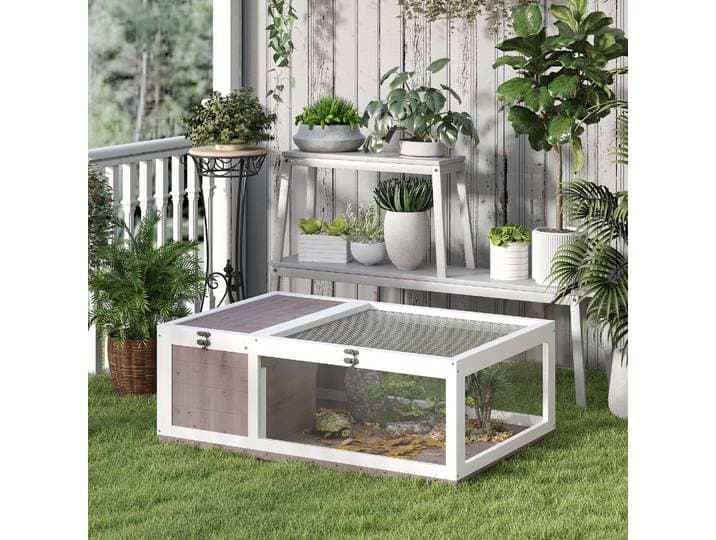 PawHut Enclos Petit Animal Bois 91x60,5x32cm Marron Clair