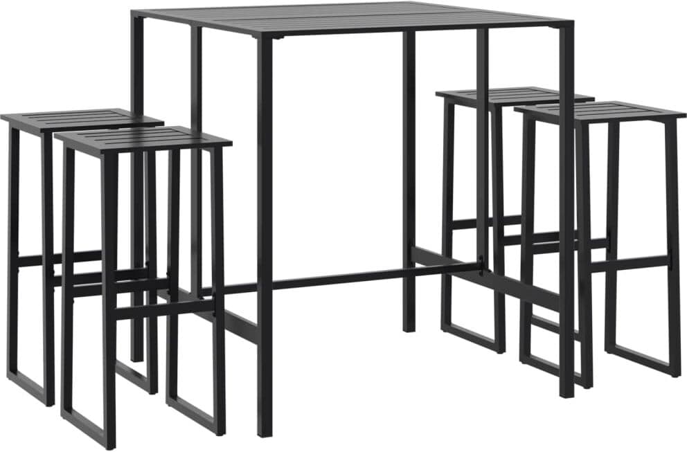 vidaXL Ensemble de bar de jardin 5 pcs noir acier enduit de poudre
