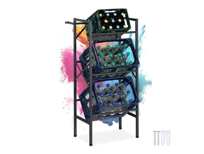 Relaxdays Getränkekistenregal, HxBxT: 109x49x32 cm, 450 kg, 3 Kisten, Stahl, Getränkekistenständer, Kistenregal, schwarz