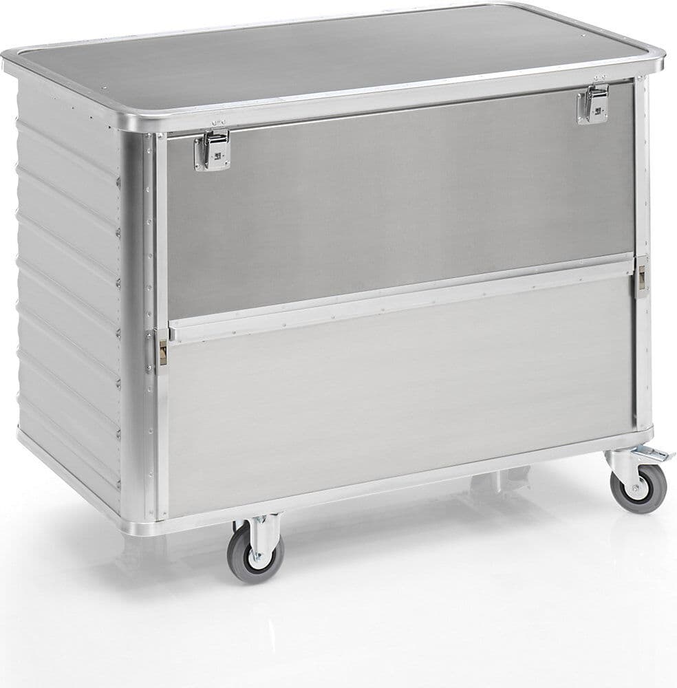 Alu-Kastenwagen, absenkbare Seitenwand, mit Deckel, Volumen 650 l Gmöhling