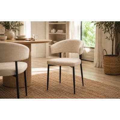 Esszimmerstuhl ACTONA GROUP "Edina 2er Set, Stoff - bequem & stilvoll, mehrere Farben, moderne", beige, B:56cm H:77cm T:55cm, 100% Polyester, Stühle, Esszimmerstuhl, Gepolstert, weicher Bezug & hoher Sitzkomfort, schwarze Stahlbeine