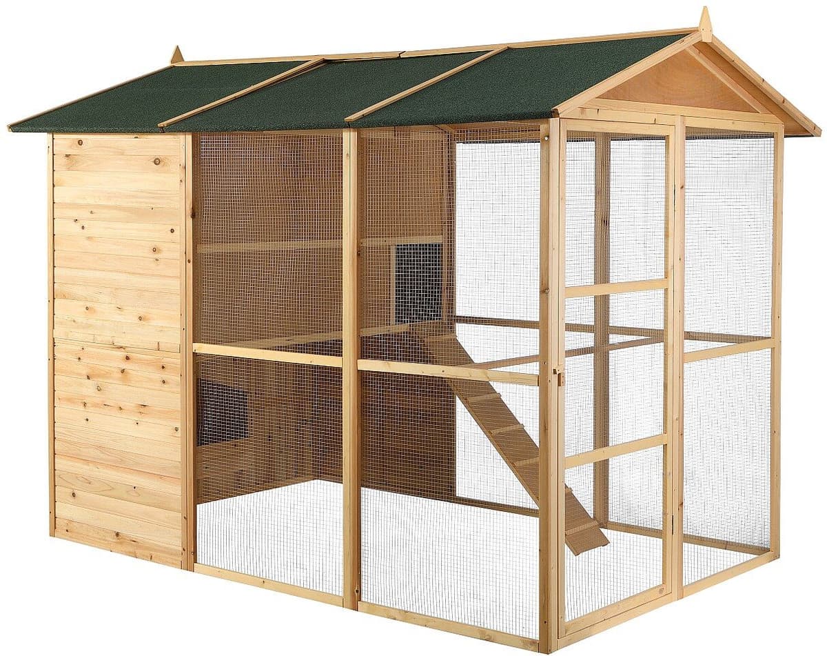Vente-unique Poulailler en bois avec enclos - 10 poules - L. 266 x P. 174 x H. 205 cm - Naturel - FERAS