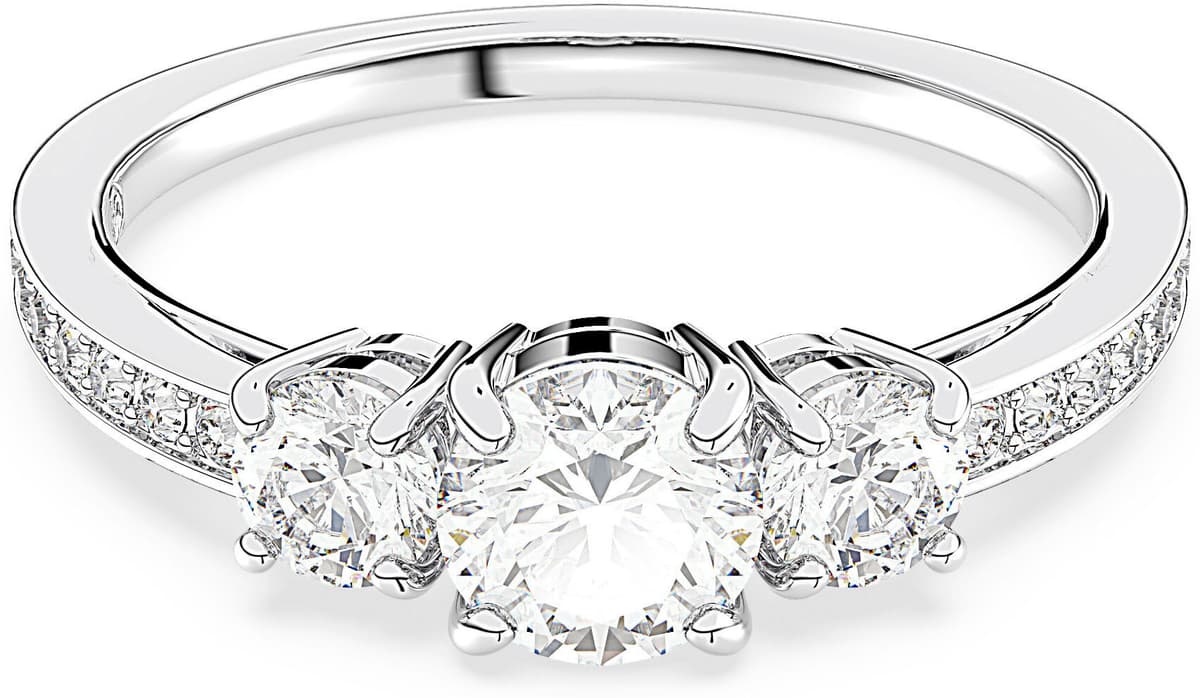 Fingerring SWAROVSKI "Stilla Round Attract" Gr. 50, silber (metallfarben, kristallweiß), Fingerringe, Damen, 50, Metall, Fingerring, mit Swarovski Kristall