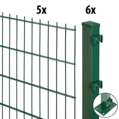 Doppelstabmattenzaun GARDEN 'N' MORE "Excellent", grün, H:180cm L:10cm, Kunststoff, Stahl, Zaunelemente, 5 Elemente für 10 m, LxH: 200 x 183 cm, mit 6 Pfosten