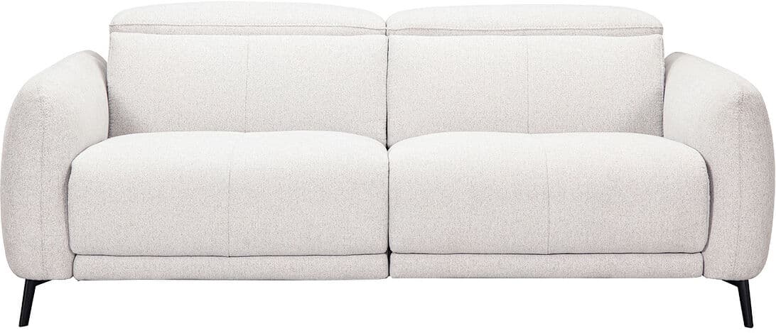 Miliboo 3-Sitzer-Sofa mit verstellbaren Kopfstützen und elektrischem Fußteil in beige strukturiertem Samtoptik-Stoff und Metall TIGNES