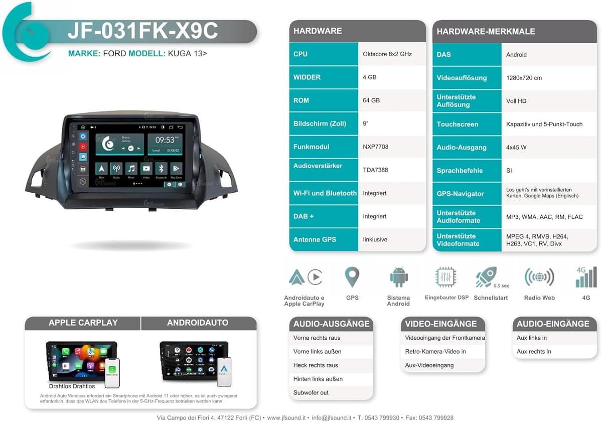 Selius Autoradio voor Ford Kuga - 9 Inch Android Multimedia Systeem met Navigatie en Infotainment