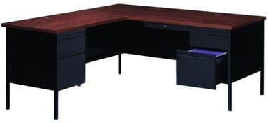 Hirsh 66 x 72 Corner Left Hand Pedestal Desk,Right Return,Black/Walnut