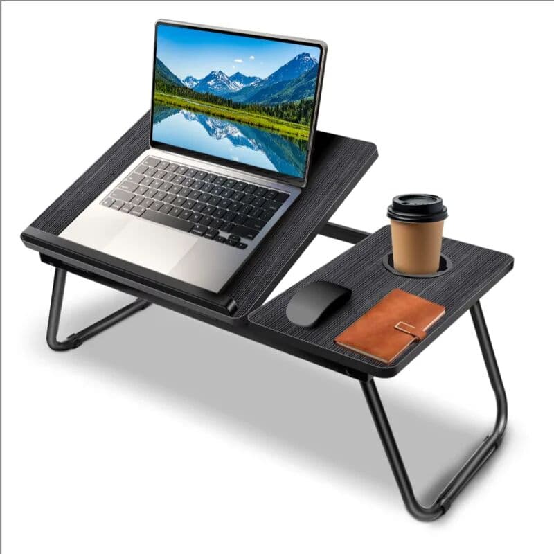 NONE Laptop Desk, Laptop Bed Table with Foldable Legs & Cup Slot, Reading Holder Notebook Stand Breakfast Bed Tray Book Holder