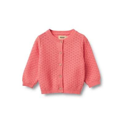 Strickjacke WHEAT "WHEAT Knit Cardigan Magnella", Mädchen, Gr. 62, rosa (coral), 100% Baumwolle (Bio), unifarben, normal, Rundhals, Strickjacken Strickjacke