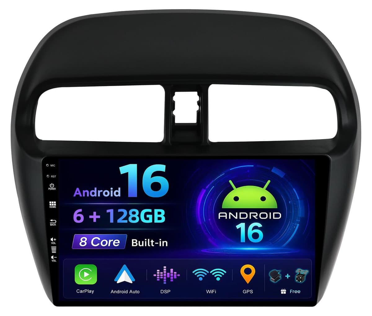 Selius Autoradio 2 DIN met Android 16, 9-inch IPS scherm, 6GB RAM, 128GB opslag, GPS, CarPlay en Bluetooth