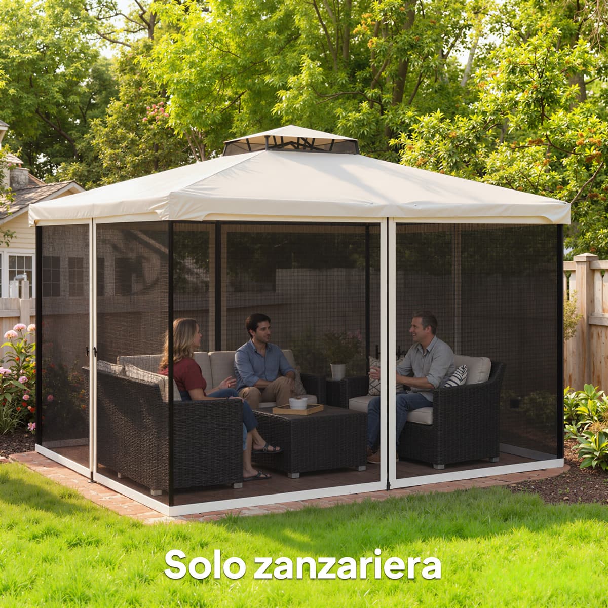 Altro Zanzariera Per Gazebo Tende Di Ricambio Universale Con Cerniere, 335x207cm Nero E Beige